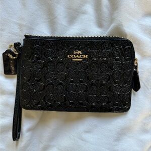 Coach Zip Wristlet in Signature Patent Leather Black